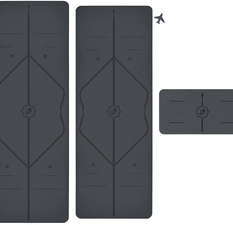 Yoga & Travel Mat & Yoga Pad Bundle Pack – Patented Alignment System, Eco-Friendly, Non-Slip , Made with Natural Rubber, Thick, Sweat Resistant, Comfortable - Grey/Grey/Grey