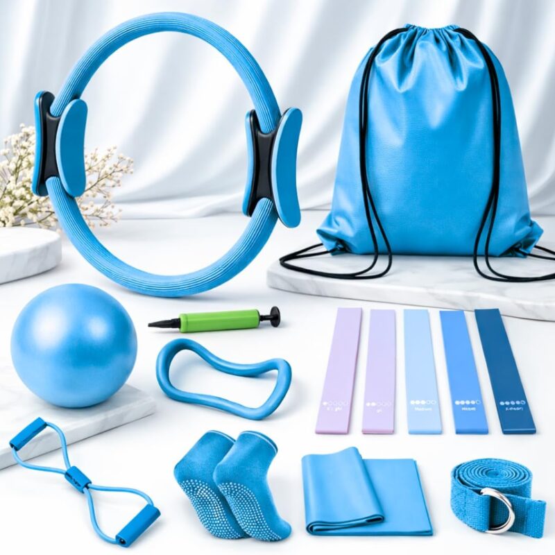 Pilates Kit for Home Workouts, Pilates Equipment Ring and Ball Set with Resistance Bands, Pilates Essentials Kit for Women, Home Pilates Workout Kit, Pilates Starter Kit for Women at Gym Studio Travel