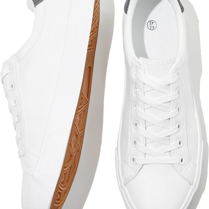 men White Tennis Shoes Low Top Sneakers PU Leather Casual Shoe for Men