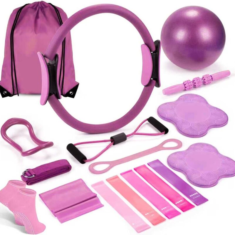 Pilates Ring Circle Fitness Set 17 pcs Equipment Accessories Workouts Includes Pilates Ball Magic Circle Yoga Ring Knee Pads and Resistance Bands for Women Set Gift for Women Weight Loss