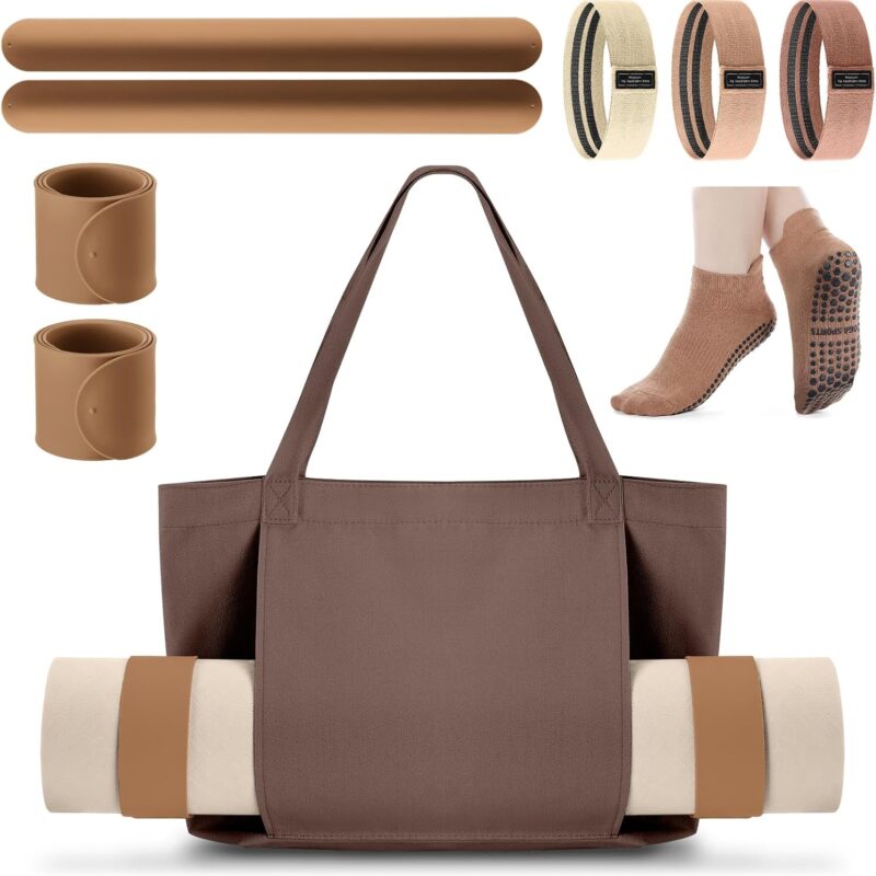 Yoga Bag Set for Women Including Yoga Mat Tote Bag, Booty Resistance Bands, Non Slip Sports Socks Silicone Ties for Pilates Travel Workout Office Home Gym