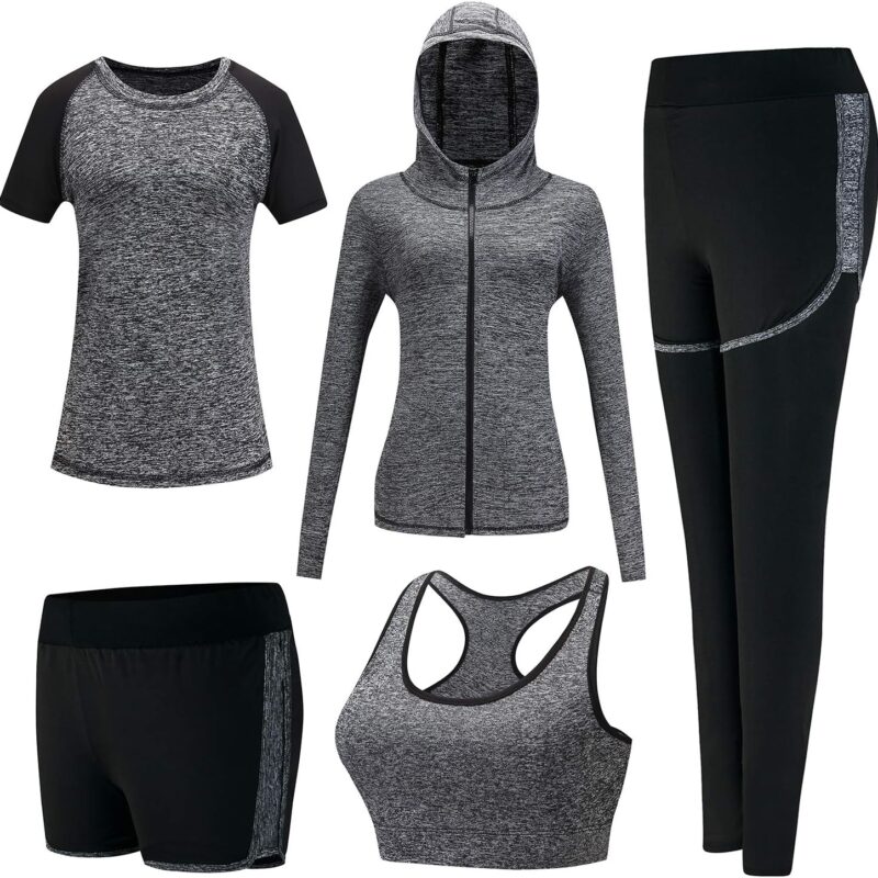 5pcs Workout Outfits for Women Athletic Sets Sport Suits Yoga Gym Fitness Exercise Clothes Jogging Tracksuits
