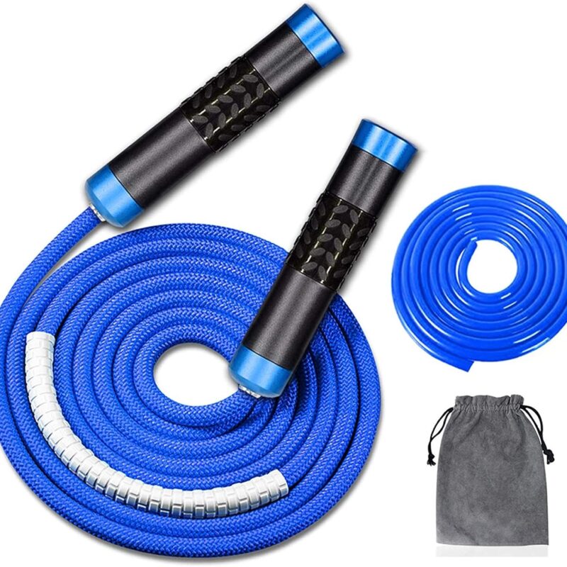 Weighted Jump Rope for Workout Fitness(1LB), Tangle-Free Ball Bearing Rapid Speed Skipping Rope for  Boxing Weight-loss,Aluminum Handle Adjustable Length 9MM Fabric Cotton+9MM Solid PVC Rope