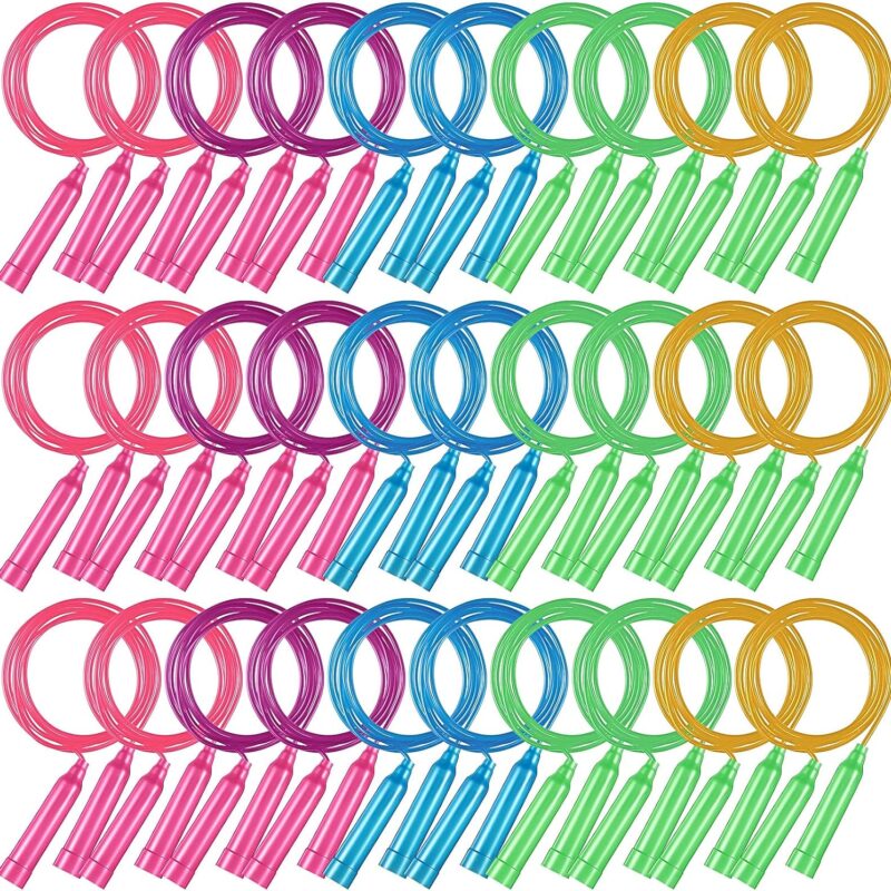 30 Pcs Colorful Jump Ropes Bulk Plastic Jump Ropes for Kids 7.5 ft AdjustableJ umping String Outdoor Speed for Sports Birthday Party Activities (Multicolor)